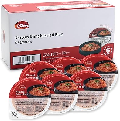 [KCHELIN] Microwaveable Korean Kimchi Fried Rice (Pack of 6), Korean Food, Instant, Quick & Delicious, Shelf- Stable, On-the-Go Meals, 7.05 oz per Bowl