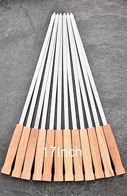 17-Inch 12 Pack Long Flat BBQ Skewers, HONSHEN Brazilian-style Stainless Steel 3/8 Inch Wide Blade with hardwood Handle barbecue skewers for Grilling Meat,Chicken,Shrimp,Vegetables-Set of 12 - Available at World Ethnic Foods on StoresGo