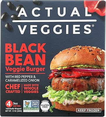 Actual Veggies, Burger Plant Based Black Grocery Frozen, 12 Ounce