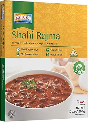 Ashoka Authentic Indian Meals 1932, Vegan Red Kidney Beans, All-Natural Microwaveable Entrees, Shahi Rajma, Kosher Certified, Travel Friendly Box, Gluten-Free & with No Preservatives, Pack of 5