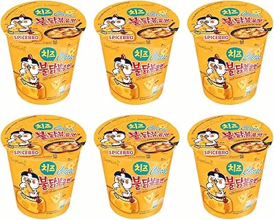 Buldak Ramen Noodles Cheese Flavor - 6 Pack Cup Noodles, Korean Spicy Hot Chicken Stir Samyang Brand