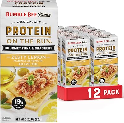 Bumble Bee Prime Protein on the Run Tuna Snack Kit, Pack of 12 - Gourmet Tuna Marinated in Olive Oil & Mild Jalapeno with Crackers and Serving Utensil - 20g of Protein Per Serving