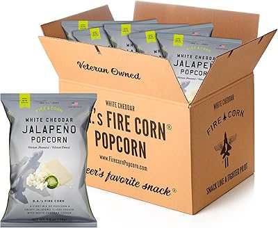 Fire Corn Popcorn Pack of 6 Real Jalapeno Popcorn with White Cheddar Flavor Gluten Free, Spicy, Non-GMO, Healthy Snack Founded & Owned by Combat Veteran, 4.5 oz Sharing Bags - Available at World Ethnic Foods on StoresGo