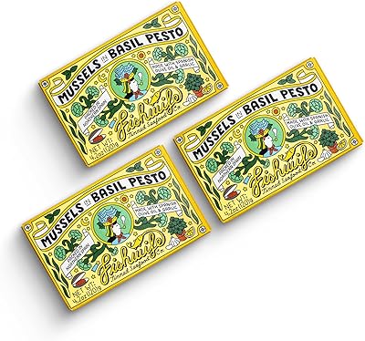 Fishwife Mussels In Basil Pesto 3-Pack (4.2 Ounce) | Hand-Packed in Spain | ASC-Certified Sustainable Seafood, Gluten Free, High Protein, Omega-3s | Responsibly Raised in Chile - Available at World Ethnic Foods on StoresGo