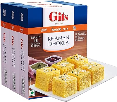 Gits Instant Mix Box - 180gm (Pack of 3) | Ready to Cook Indian Breakfast/Lunch/Dinner/Snack Meal | No Artificial Colors, Flavors, Preservatives, 100% Vegetarian, Easy Recipe (Khaman Dhokla)