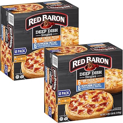 Gourmet Kitchn Red Baron Deep Dish Pizza Singles, Variety Pack | 24 Pizzas Total | 12 Cheese, 12 Pepperoni, 2 Pack