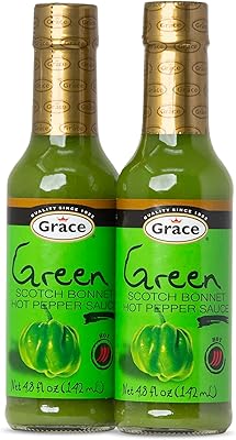 Grace Green Scotch Bonnet Hot Pepper Sauce 4.8oz - 2 Pack - Authentic Jamaican Scotch Bonnet Pepper Sauce that Brings the Savory Heat to your Jamaican Food