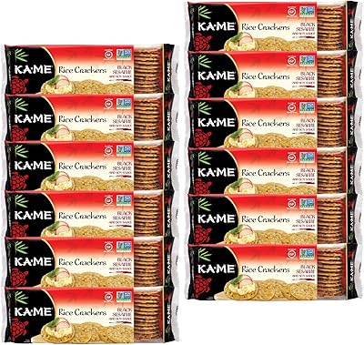 Ka-Me Rice Crackers Gluten Free And Non GMO Verified - Black Sesame & Soy (Pack of 12)