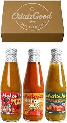 Matouk’s Calypso, Hot Pepper & West Indian Hot Sauce Classic Caribbean Heat 3-Pack – Product of Trinidad & Tobago – Curated & Packaged by ODatzGood