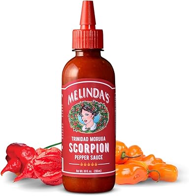 Melinda’s Scorpion Pepper Hot Sauce - Gourmet Scorpion Hot Sauce - Made with Trinidad Moruga Pepper, Carrots, Onion & Lime Juice - Keto, Vegan, Gluten Free - 10oz Squeeze, 1 Pack