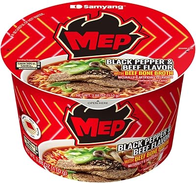 MEP Black Pepper and Beef Flavor, Instant Korean Ramen noodles, Spicy Ramyeon Noodle Soup 3.88 OZ (110g) x 6 Bowls