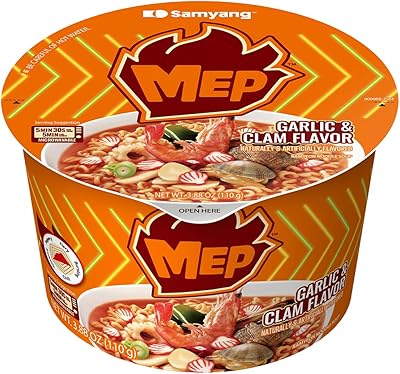 MEP Garlic and Clam Flavor, Instant Korean Ramen noodles, Spicy Ramyeon Noodle Soup 3.88 OZ (110g) x 6 Bowls