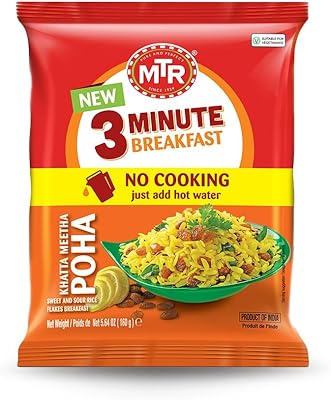 MTR 3minute Khatta Meetha Poha - Ready-to-Cook Mix - Authentic Indian Food in Just 3 Minutes - 100% Vegetarian - No Added Preservatives - Just Add Hot Water - Quick & Easy ( (Khatta Meetha Poha Cuppa 