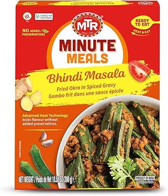 MTR - Bhindi Masala - Fried Okra in Spiced Gravy - Authentic Indian Ready To Eat Meal - Plant-Based, Delicious Microwave Food - Perfect for Quick and Nutritious Indian Cuisine Lovers - (Pack of 6)