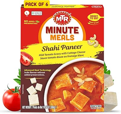 MTR - Shahi Paneer - Mild Tomato Gravy with Cottage Cheese - Authentic Indian Flavors - Flavorful, Easy, Ready-to-Eat Meal - Experience the Richness of Paneer in a Hearty Tomato Curry (Pack of 6)