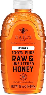 Nate's Georgia 100% Pure, Raw & Unfiltered Honey, 32 oz. Squeeze Bottle - All-natural Sweetener