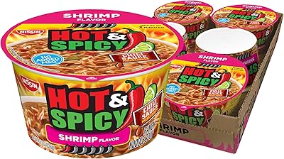 Nissin Hot & Spicy Ramen Noodle Soup, Shrimp, 3.27 Ounce (Pack of 6)