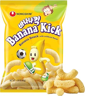 Nongshim Banana Kick, Sweet and Crunchy Banana Flavored Corn Puff Snack, 1.58 oz (Pack of 20)