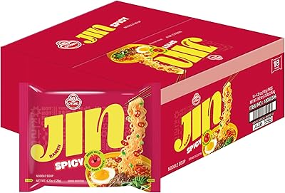 OTOKI Jin Ramen Spicy Korean Instant Ramen, 13-Hour Simmered Beef Bone Broth, Bold Spicy Flavor, Ready in 4 Minutes, 4.23 oz (Pack of 18)