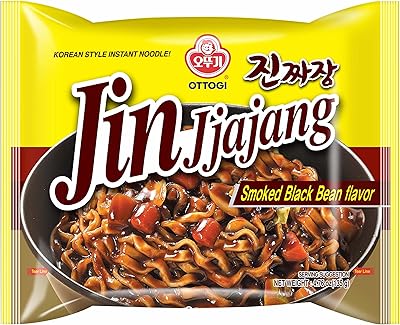 OTTOGI JIN Jjajang Korean Instant Noodles – Black Bean Sauce Ramen, Chewy Noodles, 4.76 oz (Pack of 4)