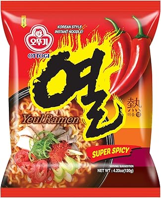OTTOGI YEUL Ramen, 5 Pack of Super Spicy Flavor Korean Instant Noodle, Extreme Bold Spicy Hot Savory Broth (4.23oz x 5)