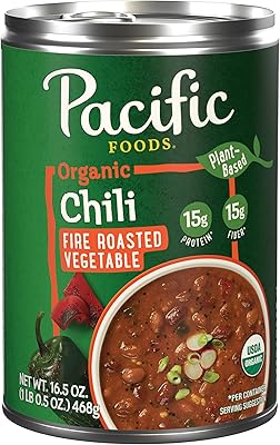 Pacific Foods Organic Fire Roasted Vegetable Chili, Plant Based, 16.5 oz Can(Pack of 1)