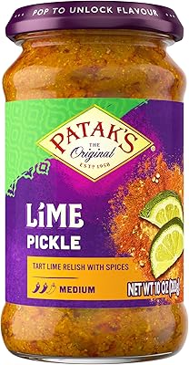 Patak’s Medium Lime Pickle - Authentic Indian Pickle Relish w/Lime Dices, Mustard Seeds & Aromatic Spices - Perfect for Sandwiches, Curries & Cold Meats - Indian Pickle - 10oz Jar (Pack of 1)