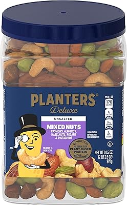 PLANTERS Unsalted Premium Nuts 34.5 oz Resealable Container- Contains Roasted California Pistachios, Cashews, Almonds, Hazelnuts & Pecans - No Artificial Flavors or Colors