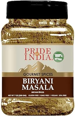 Pride Of India – Indian Biryani Masala Seasoning Spice - 7 oz. Medium Dual Sifter Jar - Easy to Use - Ideal for Layered Vegetable and Meat Pilaf – Suitable for Vegetarians & Vegans
