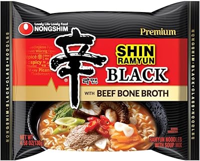 Ramen Noodles, Gourmet Instant Ramen, Premium Microwavable Noodle Soup, Shin Black, 4.58 Ounce (Pack of 16)