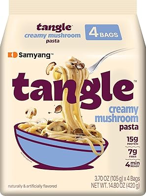 Samyang Tangle Creamy Mushroom Pasta | Instant Pasta | Mukbang | 15g of Protein | Linguine | 7g of Fiber | Chick Pea based | Easy Prep | Convenient | 4 Pack