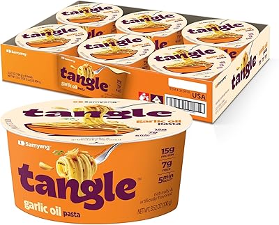 Samyang Tangle Garlic Oil Pasta Bowl | Spaghetti Pasta | Mukbang | 15g of Protein | 7g of Fiber | Chick Pea based | Easy Prep | Convenient | 6 Bowls