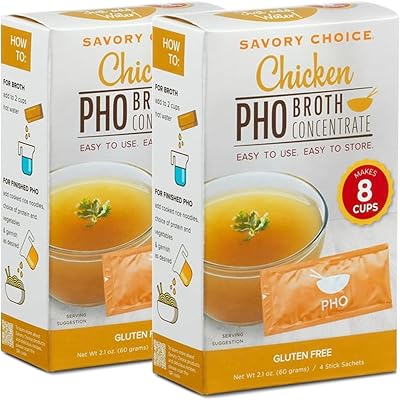 SAVORY CHOICE PHO Chicken Broth Concentrate, 2 Boxes of 4 Packets (15g) - Gluten-Free, Diary-Free PHO Broth Concentrate