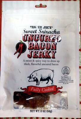 Sriracha Flavored Bacon Jerky, 12g Protein Per Bag, Tender & Easy to Chew Fully Cooked Bacon, USA Made, High Protein Carnivore Snacks (2 Bags)