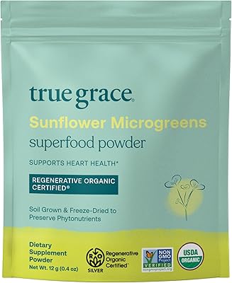 True Grace Sunflower Microgreens - 0.4 oz - Daily Superfood Powder - Gluten & Soy Free, Vegan, Regenerative Organic Certified - 30 Servings