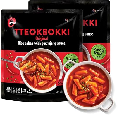 Tteokbokki Korean Rice Cakes – [Original Gochujang | Pack of 2] – Gluten Free | Ready in 3 Minutes | 0 Cholesterol/ 0 Trans Fat | 4 Servings Spicy Street Snack | Healthy/Savory/Spicy - O’food