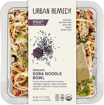 Urban Remedy Organic Soba Noodle Bowl, 12.2 oz, Plant Based with Napa Cabbage, Carrots, Red Peppers & Sesame Almond Sauce, Gluten-Free, Dairy-Free, Enjoy Hot or Cold, Healthy On-the-Go Lunch or Dinner