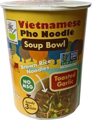 Vegan Gluten Free Instant Noodle - Vietnamese Brown Rice Noodle Soup - Toasted Garlic (Pack of 6)