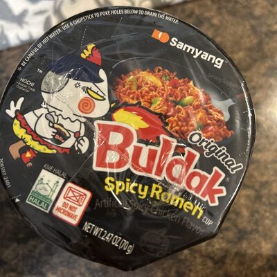 W&E Mart Ramen, Buldak Hot Spicy Chicken Ramen Noodle, Korean Stir-Fried, Original Flavor, Pack of 6 cups