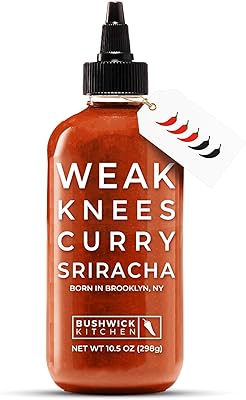 Weak Knees Curry Sriracha Hot Sauce, Infused with Aromatic Curry Spices, Bold Korean Gochujang Paste & Classic Sriracha, Made in the USA, 10.5oz Squeeze Bottle