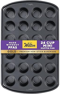 Wilton Gold Non-Stick 24-cup Muffin Pan, Stainless Steel Bakeware, Made without PFAs, 16 x 10 x 1 in., Packaging may Vary